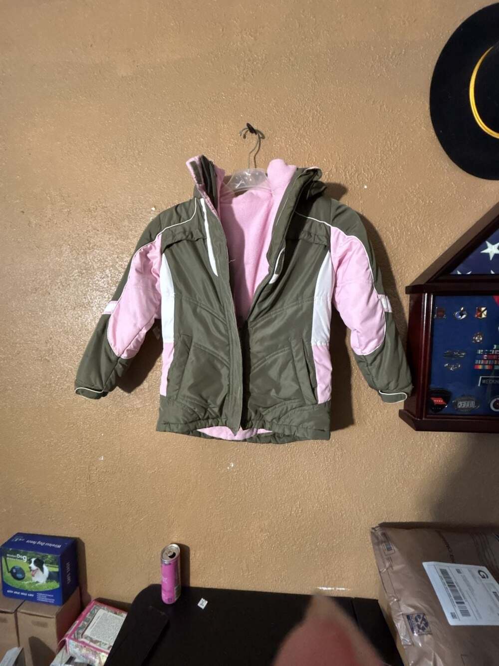 Faded Glory Girls Olive Green Pink Fleece Lined Winter Ski Jacket